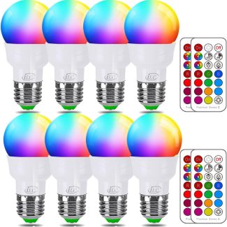 ILC RGB LED Light Bulb, Color Changing Light Bulb, 40W Equivalent, 450LM, 2700K Warm White 5W E26 Screw Base RGBW, Flood Light Bulb- 12 Color Choices - Timing Infrared Remote Control (8 Pack)